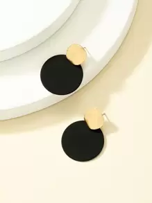 Round Drop Earrings - Black - View 5