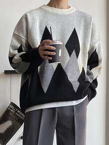 DAZY Hombres 1 pieza Jersey con patrón de rombo de hombros caídos - Multicolor - Ver 3