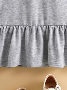 Toddler Girls Dinosaur Print Peter-pan Collar Ruffle Hem Dress - Grey - View 4