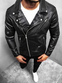 Manfinity Men Zip Up PU Biker Jacket - Black - View 1