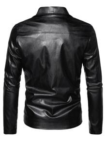 Manfinity Men Zip Up PU Biker Jacket - Black - View 2