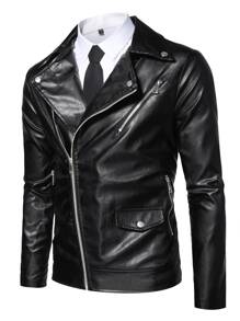Manfinity Men Zip Up PU Biker Jacket - Black - View 3