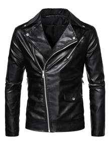 Manfinity Men Zip Up PU Biker Jacket - Black - View 4