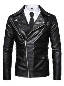 Manfinity Men Zip Up PU Biker Jacket - Black - View 5