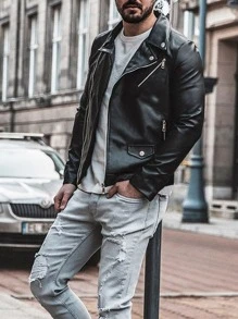 Manfinity Men Zip Up PU Biker Jacket - Black - View 8