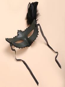 Sexy 1pc Women's Creative Personalized Lace Trim Black Faux Pearl Necklace Feather Fox Face Mask Suitable For Party, Festival Wearing Halloween - Black - View 2