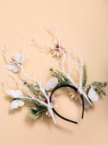 1入組女士黑色枝形仿彩色花朵動感蝴蝶頭飾，適合派對和節日穿戴 - 彩色 - 查看 2