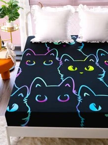 Cat Print Fitted Sheet - Multicolor - View 6