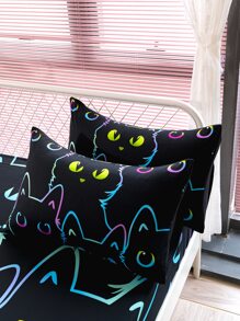 Set sábana bajera sin relleno con patrón de gato - Multicolor - Ver 5
