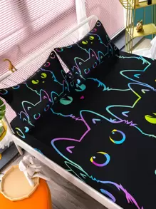 Set sábana bajera sin relleno con patrón de gato - Multicolor - Ver 4