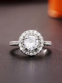 Cubic Zirconia Decor Ring - Silver - View 1