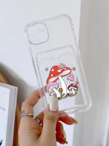 Mushroom Print Clear Phone Case With Card Slot - Multicolor - View 1