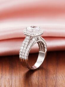 1 件经典方晶锆石戒指，适合女士，情人节礼物，婚礼派对珠宝，妈妈，母亲，母亲节，礼物 - 銀色 - 查看 3