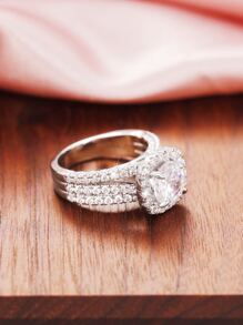 1 件经典方晶锆石戒指，适合女士，情人节礼物，婚礼派对珠宝，妈妈，母亲，母亲节，礼物 - 銀色 - 查看 7