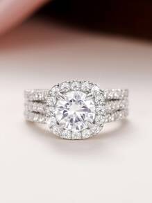 1 件经典方晶锆石戒指，适合女士，情人节礼物，婚礼派对珠宝，妈妈，母亲，母亲节，礼物 - 銀色 - 查看 9