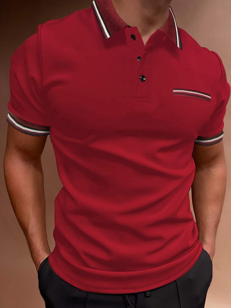 Manfinity Homme Men Contrast Trim Polo Shirt - Burgundy - View 1