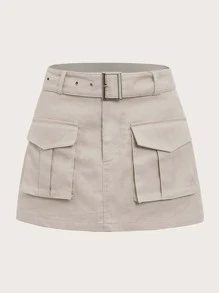 Comfortcana 頹廢搖滾翻蓋口袋金屬扣環腰帶工裝裙