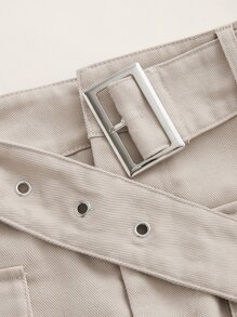 Comfortcana 頹廢搖滾翻蓋口袋金屬扣環腰帶工裝裙