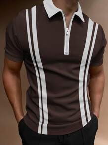 Men Striped Half Zip Polo Shirt Shein Usa