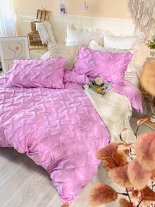3pcs Pink Duvet Cover Set With Tie Knot Detail - Hot Pink - View 2
