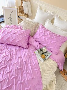 3pcs Pink Duvet Cover Set With Tie Knot Detail - Hot Pink - View 9