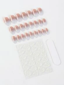 使用貼片指甲輕鬆打造魅力美甲，中等法式裸色漸層假指甲套裝，美甲貼片假甲，指甲美甲套裝 - 彩色 - 查看 2