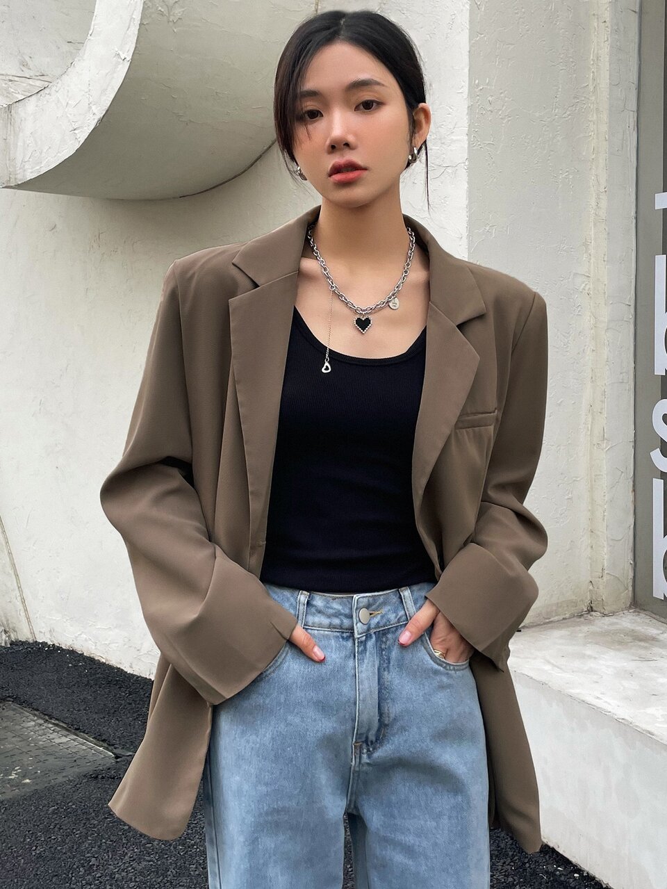 Lapel Neck Flap Detail Blazer, Fall Clothes Business Attire