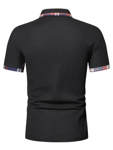 Manfinity Men Plaid Trim Polo Shirt - Black - View 2