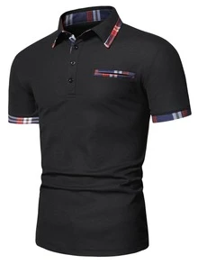 Manfinity Men Plaid Trim Polo Shirt - Black - View 4