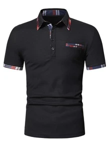 Manfinity Men Plaid Trim Polo Shirt - Black - View 5