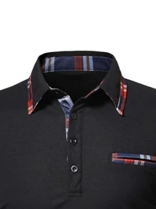 Manfinity Men Plaid Trim Polo Shirt - Black - View 7