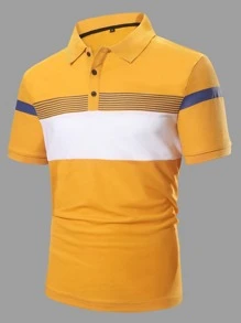 Manfinity Homme Men Colour Block & Striped Print Polo Shirt - Mustard Yellow - View 1