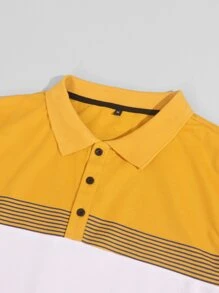 Manfinity Homme Men Colour Block & Striped Print Polo Shirt - Mustard Yellow - View 4