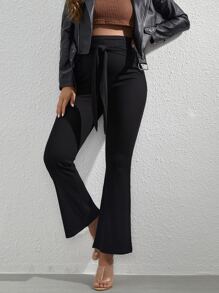 SHEIN Maternity Knot Front Flare Leg Trousers - Black - View 1