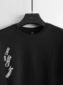 Manfinity Roghcode Men Slogan & Cartoon Face Print Tee - Black - View 6