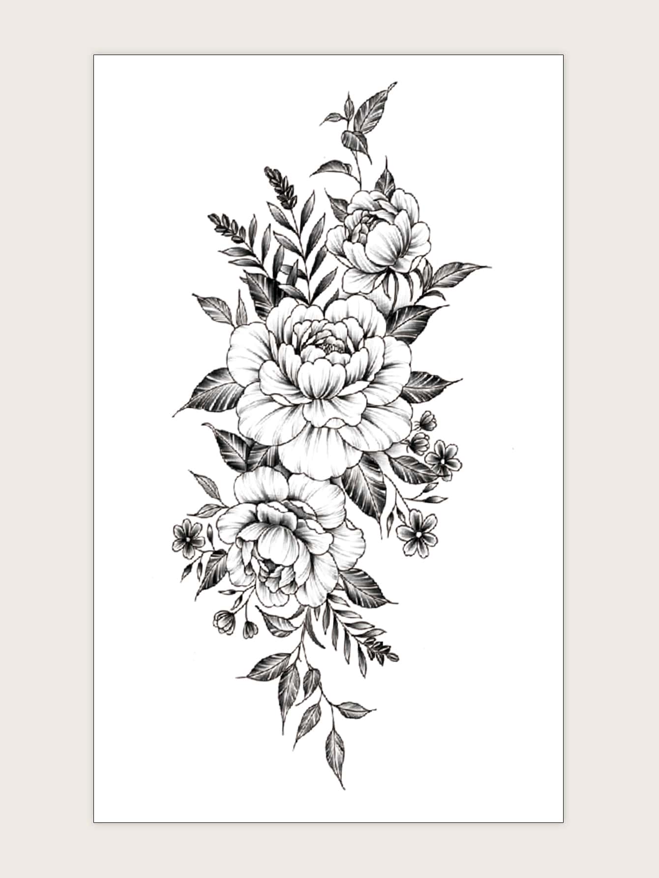 1sheet Flower Pattern Tattoo Sticker - Black - View 1