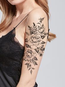 1sheet Flower Pattern Tattoo Sticker - Black - View 2
