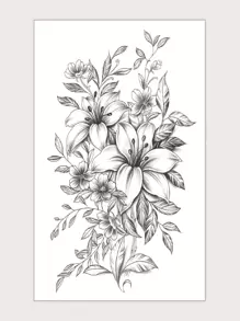 Hình xăm dán , 1 tờ Mô hình hoa Hình xăm tạm thời Đối với phụ nữ , Hình xăm dán Người lớn , Thực tế Hình xăm Hoa , Đối với phụ nữ Và Cô gái - màu đen - Xem 1