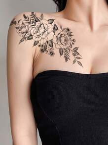 1sheet Flower Pattern Tattoo Sticker - Black - View 3