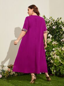Al Najma Plus Contrast Sequin Tunic Dress - Red Violet - View 3
