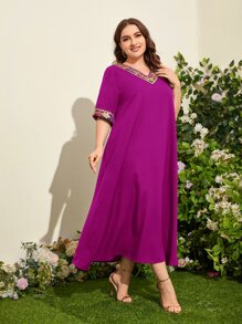 Al Najma Plus Contrast Sequin Tunic Dress - Red Violet - View 4