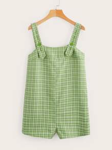 Plaid Zip Back Overall Romper Without Blouse - Green - View 1