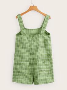Plaid Zip Back Overall Romper Without Blouse - Green - View 2