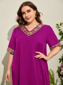 Al Najma Plus Contrast Sequin Tunic Dress - Red Violet - View 5