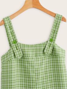 Plaid Zip Back Overall Romper Without Blouse - Green - View 3