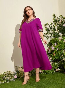 Al Najma Plus Contrast Sequin Tunic Dress - Red Violet - View 6