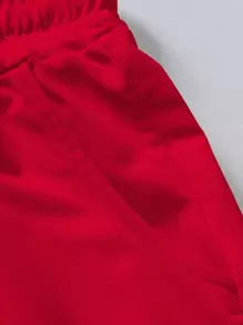 Manfinity 男士小熊印花腰部抽繩短褲 - 酒紅色 - 查看 4