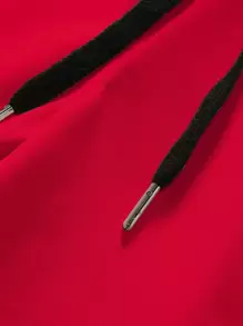 Manfinity 男士小熊印花腰部抽繩短褲 - 酒紅色 - 查看 5