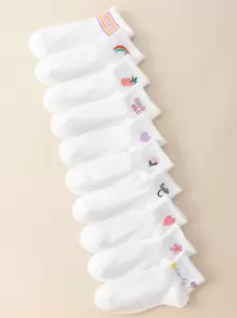 10對花和字母圖案短襪