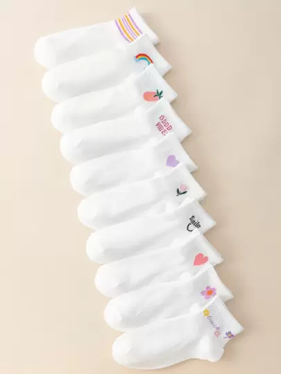 10 par Flower & Letter Grafiska ankelstrumpor